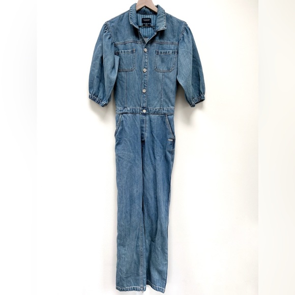 NWT Scotch & Soda Balloon Sleeve Straight Leg Denim Jumpsuit Washed Indigo sz S - Picture 2 of 16